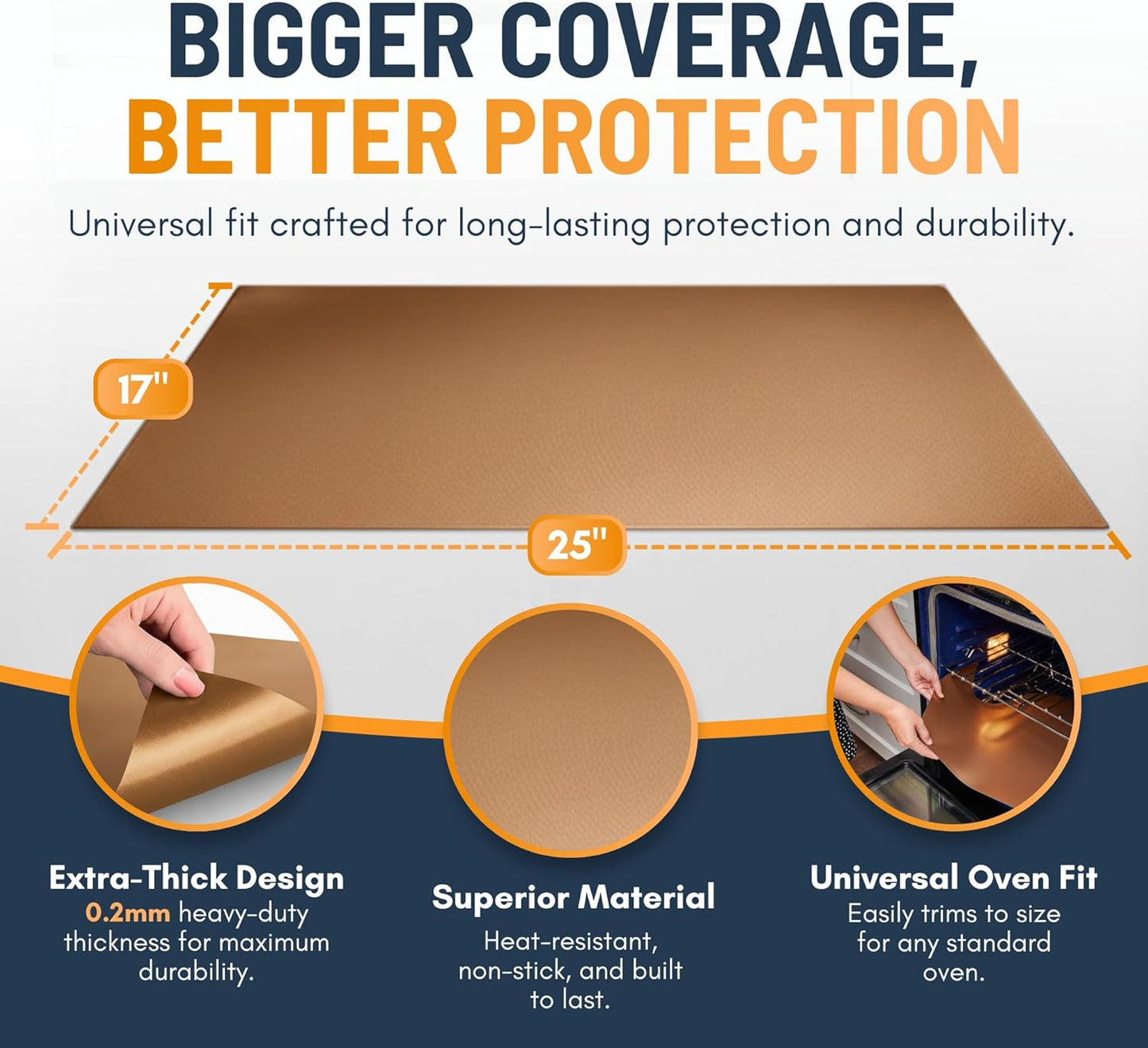Skiennix Oven Liners - Heavy Duty Non-Stick Mats | 4 Pack, 17”x25” Copper - BPA & PFOA Free Kitchen Essential