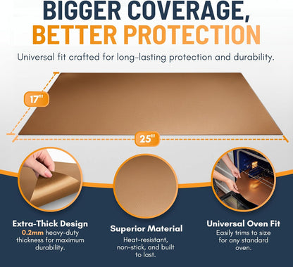 Skiennix Oven Liners - Heavy Duty Non-Stick Mats | 4 Pack, 17”x25” Copper - BPA & PFOA Free Kitchen Essential