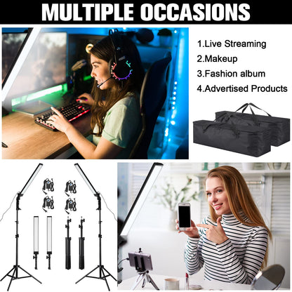 Xuhal 4 Pack LED Photography Lighting Stick Kit Adjustable LED Video Light with 22-63 Tripod 5500k 90 Beads Photoshoot Fill Lights Portable Studio Lighting for Live Streaming CRI 80+