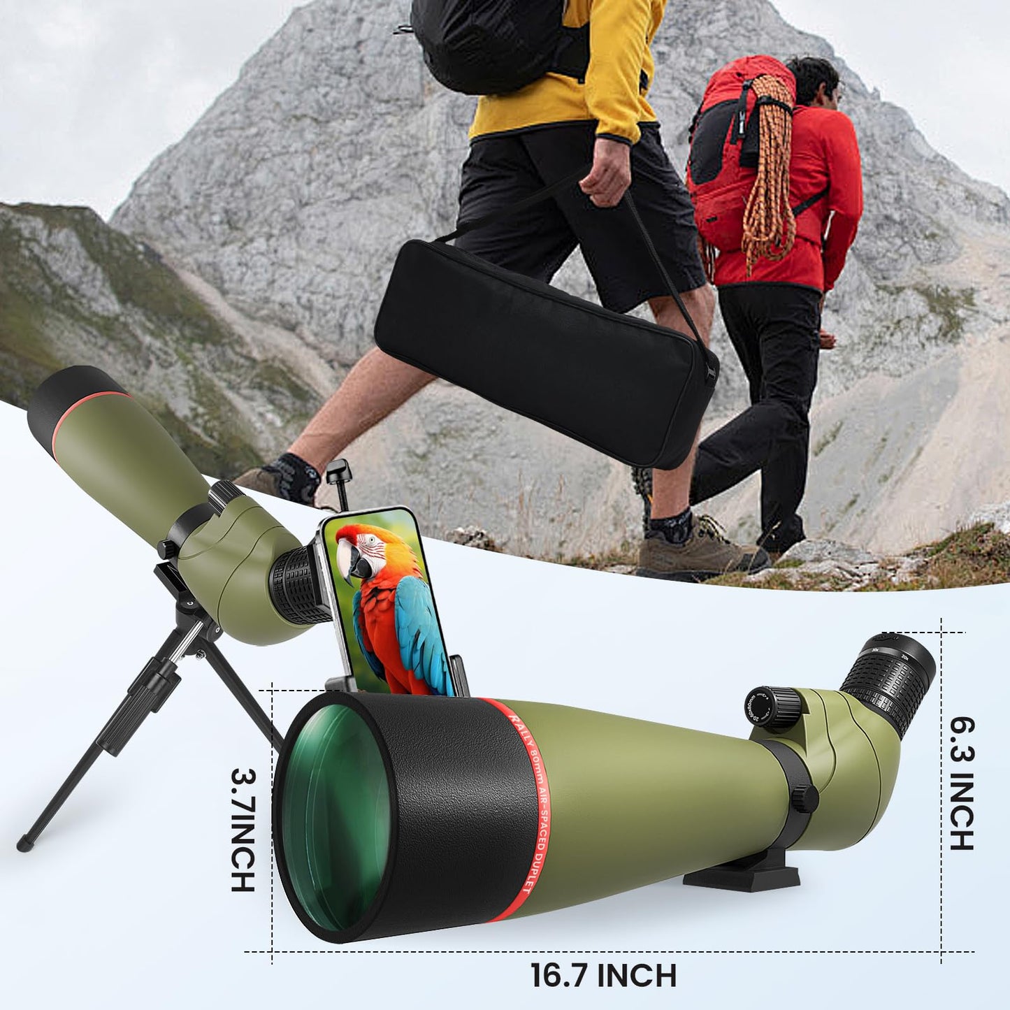 20-60x80 Spotting Scopes for Bird Watching, BAK4 Waterproof Spotting Scope for Target Shooting Wildlife Viewing Hiking Camping, HD Spotter Scope with Tripod Smartphone Holder and Carrying Bag