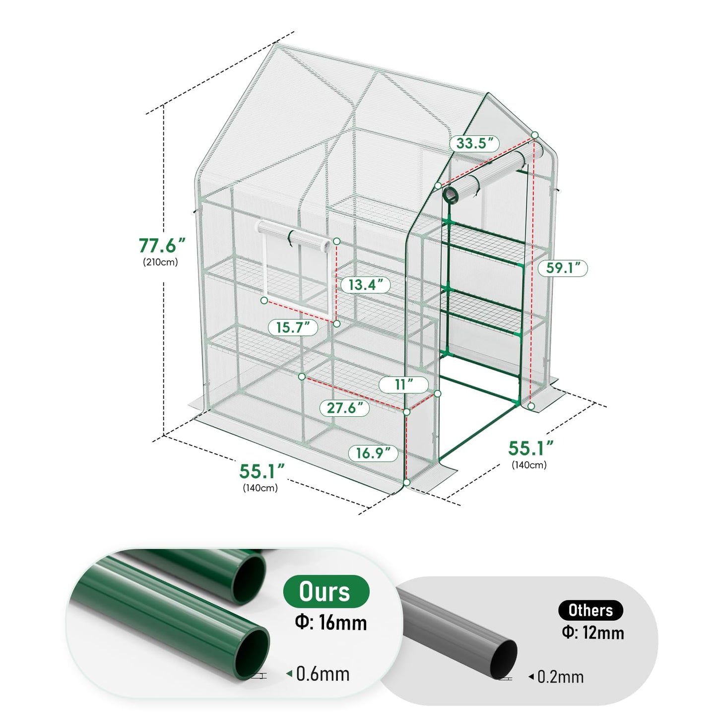 SPECILITE 56×56×78Inch Walk-in Greenhouse, Heavy Duty Small Plant House with Thicken PE Cover and Steel Frame, for Garden, Outdoors, Indoors, White