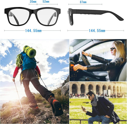 Smart Bone Conduction Glasses Bluetooth with Open-Ear Headphones, Photochromic Blue Light Blocking Lenses, IPX6 Waterproof, Hands-Free Calls/Music, Ideal Gifts for Dad/Men-Upgraded