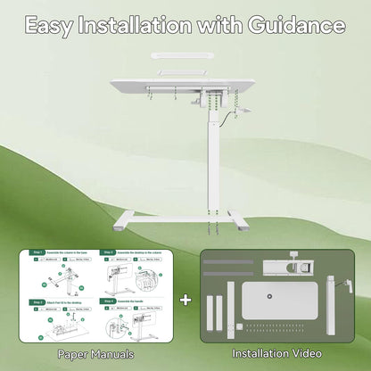 Gibbon Mounts 32inch Rolling Laptop Desk, 180° Tiltable Mobile Standing Desk Height Adjustable, Overbed Bedside Table, Portable Computer Desk with Lockable Wheels, Foldable Cart for Home Office, White