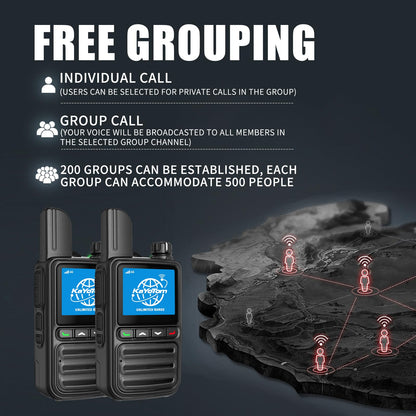 KAYOTOM Lifetime Free Unlimited Range Rapid Global Walkie Talkies PTT Push-to-Talk Over Cellular Nationwide 5000+ Miles POC 4G LTE Handheld Long Range Two Way Radio for Team Management (2Pack and SIM)