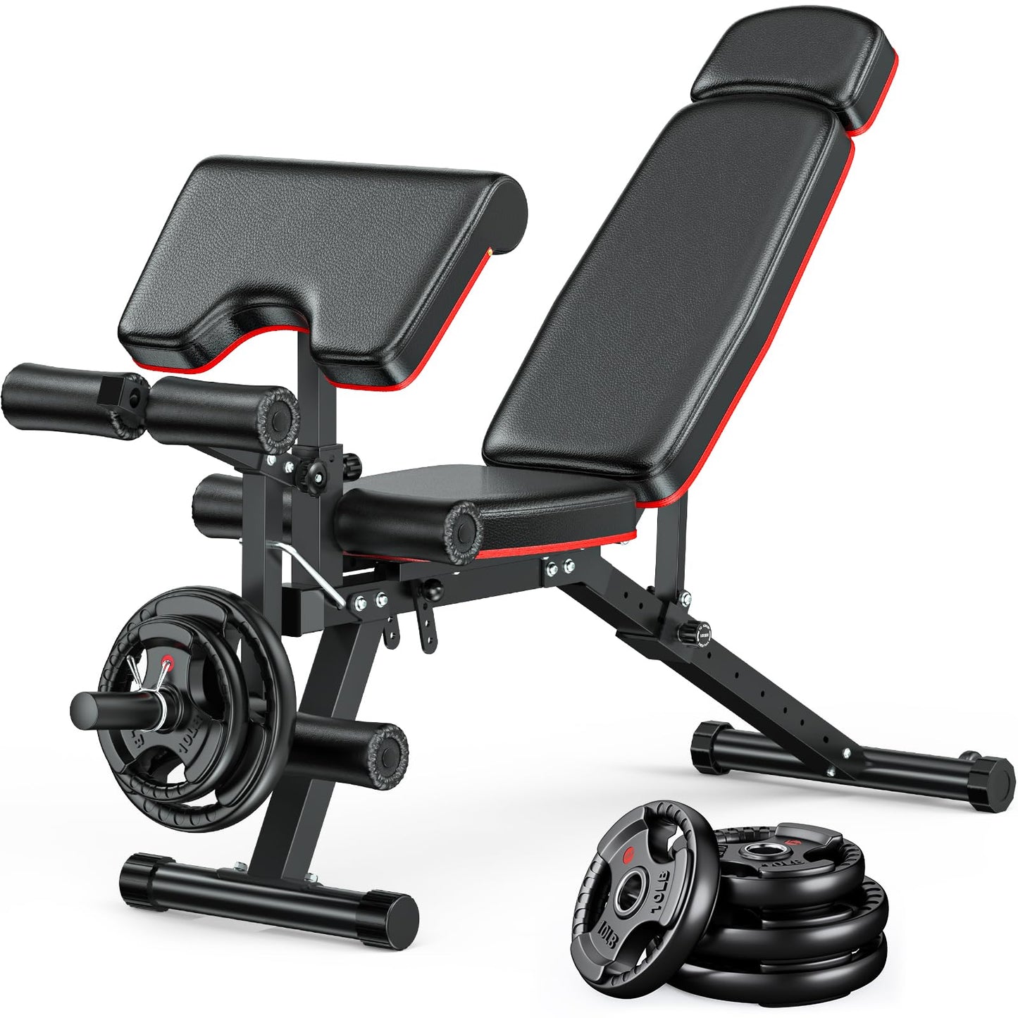 XDDIAS Workout Bench, Adjustable Weight Bench with Leg Extension and Leg Curl, Extended Headrest, 900LBS Preacher Curl Bench Incline Decline Flat Workout Bench for Home Gym Full Body Exercise