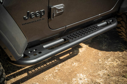 DV8 OE Plus Side Steps for 2018-2026 2-Door Jeep Wrangler JL | Gripped Top Plates to Prevent Slippage | Multi-Mount Design for Stability | Fully Bolt-On | Micro-Texture Black Powder Coat Finish