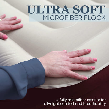 Englander First Ever Microfiber Air Mattress, Microfiber Airbed with Built in Pump Queen Brown/Cream Top