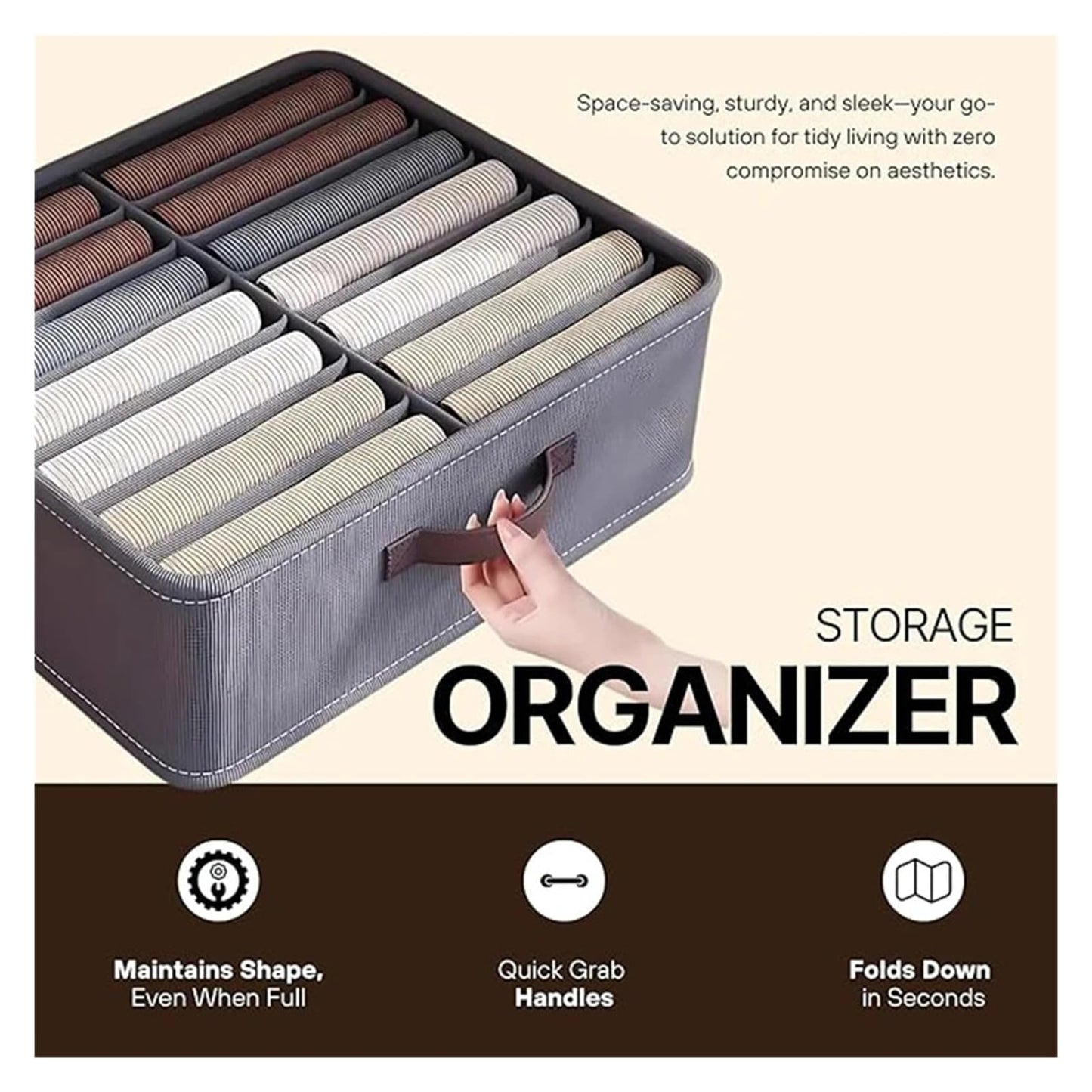 10/16/24 Grids Wardrobe Clothes Storage Organizer With PP Board Cabinet Foldable Drawer Sweater T-Shirt Jeans Storage Boxs(F)