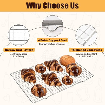 Cooling Racks for Cooking and Baking – 2 PCS 10" x 16" Heavy Duty 304 Stainless Steel Wire Rack, Oven & Dishwasher Safe Baking Cooling Rack for Grilling, Roasting – Fits Half Sheet Pan