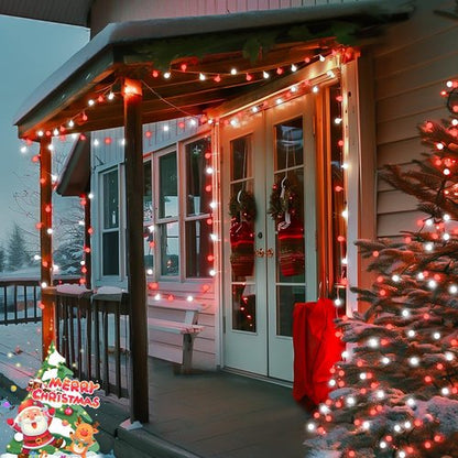 JMEXSUSS Globe String Lights, Red and White Christmas Lights, 100 LED Plug