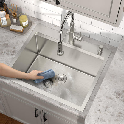 Talllor 25 Inch Drop In Laundry Sink with Faucet - 12" Deep Workstation 16 Gauge T-304 Stainless Steel Single Bowl Utility Sink with All-In One Accessories for Laundry Room, Outdoor, Garage #TLT-0063