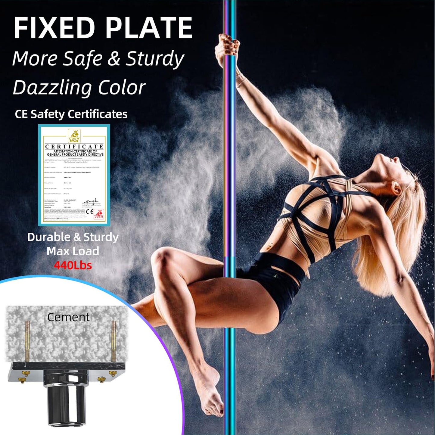 PRIOR FITNESS Fixed Dance Pole Kit Safer & Sturdy, Premium 45mm Spinning & Static Dancing Pole Heavy-Duty Steel, Adjustable Height 7.3ft to 8.86ft Professional Grade Excellent for Home Exercise Studio