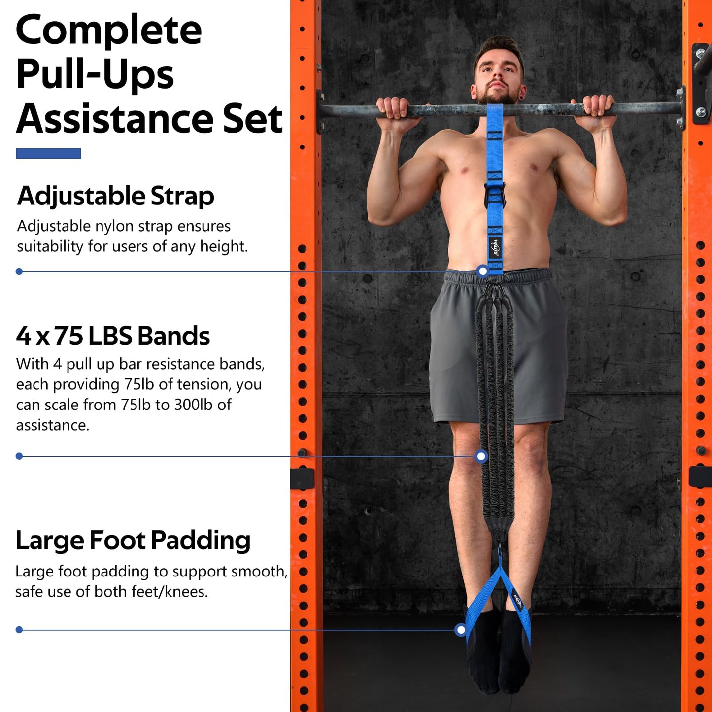 Pull Up Assistance Bands, Heavy Duty Resistance Bands for Pull Up Bar, Pull Up Assist Band with Feet Rest, Pull Up Assist Band Strength Training Workout Equipment, Height Adjustable