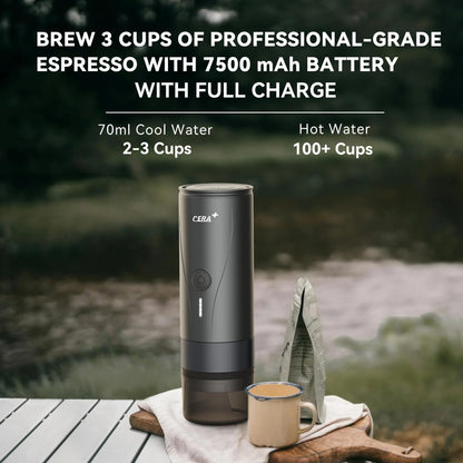 CERA+ PCM04A Portable Espresso Maker Pro Version Self-Heating Professional-Level Mini Coffee Machine Compatiable with Ultra-Fine Grind For Travel,Camping,Hiking