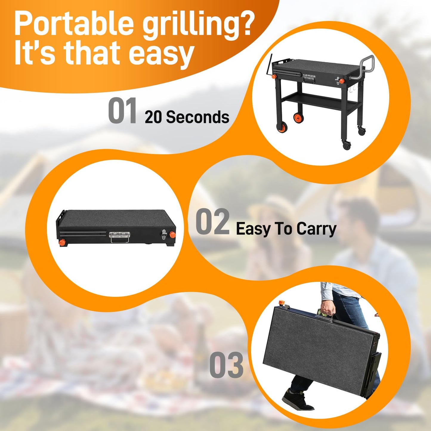 Outdoor Grill Cart - Foldable Grill Table, Blackstone Griddle Stand for 17"/22" Griddle, Portable Ninja Grill Stand with Large Space, Pizza Oven Stand, for Tailgating, Camping, RV