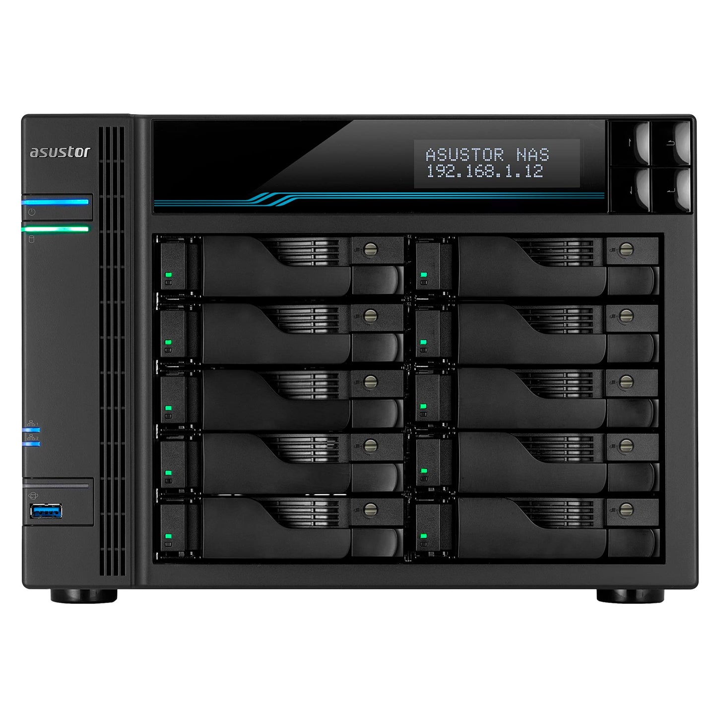 Asustor Lockerstor 10 AS6510T - 10 Bay NAS, Intel Atom C3538 Quad-Core, Dual 10GbE + Dual 2.5GbE, 8GB DDR4, 2 M.2 NVMe SSD Slot, Enterprise Network Attached Storage for Small Business (Diskless)