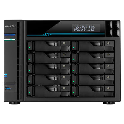 Asustor Lockerstor 10 AS6510T - 10 Bay NAS, Intel Atom C3538 Quad-Core, Dual 10GbE + Dual 2.5GbE, 8GB DDR4, 2 M.2 NVMe SSD Slot, Enterprise Network Attached Storage for Small Business (Diskless)