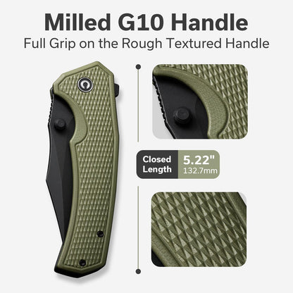 CIVIVI Vexillum Folding Knife for Outdoor and EDC, Flipper Pocket Knife with Thumb Stud Opener, 3.81" Nitro-V Blade Milled G10 Handle for Men C23003D-2