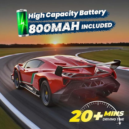QUN XING Remote Control Car 1:24 Officially Licensed Lambo veneno RC Drift Car with LED Lights 2.4GHz 4WD 15KM/H Fast Speed Control Rechargeable Battery 800mah Birthday for Kids Boys 8-12red