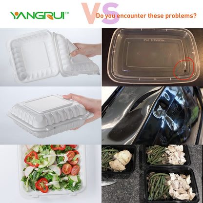 YANGRUI Togo Containers for Takeout,Lunch Storage,Food Prep 40 pack 48 oz + Clamshell Take Out Containers 41 oz 100-pack