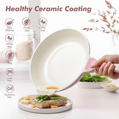 SENSARTE Nonstick Ceramic Frying Pan - 12.5 Inch Induction Compatible Skillet with Lid, Sakura Pink