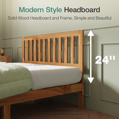 Novilla Queen Bed Frame with Headboard, Solid Wood Bed Frame Foundation with Wood Slat Support, No Box Spring Needed, Easy Assembly, Oak