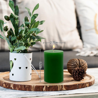 Hand Poured Unscented Dripping Pillar Candle 6 Piece Set, Home Decor, Emergency, Long Lasting Candle, Green, 2.75 “x3.25”