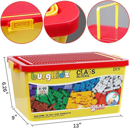 Building Bricks 1020 Pieces Set 1000 Basic Building Blocks in 17 Fun Shapes Includes Wheels Door Window Bulk Block with Storage Box Handle and Base Plate Compatible Block Construction Toys