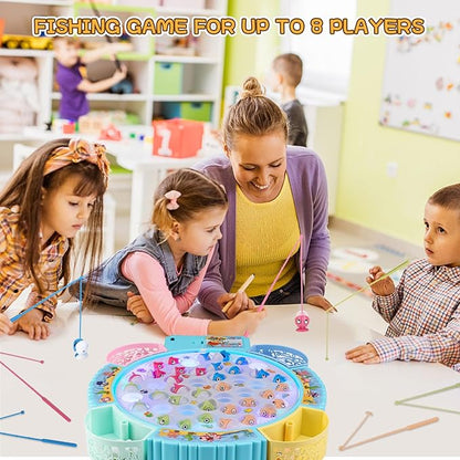 Light Up Fishing Game Toys Rotating Board Game with Music Including 45 Fishes and 8 Fishing Poles Party Game Toys for Kids Age 4 5 6 7 8 and Up