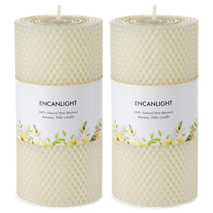 3x6 Inch Pure Natural White Honeycamb Beewaxs Pillar Candle Rolled Candles,60 Hours Long Burning, Unscented and Dripless for Home Decor Christmes Weddings