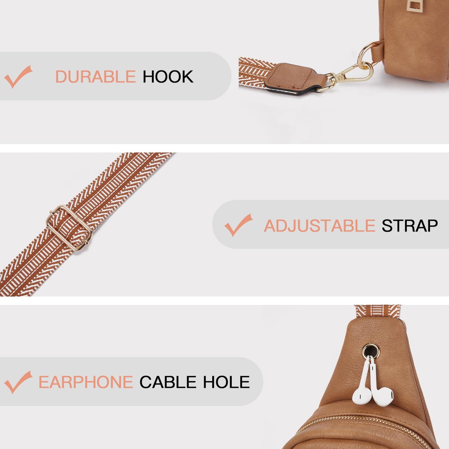 Telena Small Sling Bag for Women Leather Crossbody Fanny Packs Chest Bag for Women