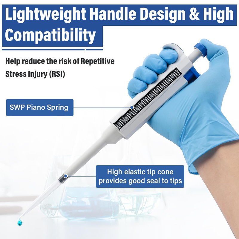 1000uL Micropipette, 1mL Lab Single Channel Micro Pipettes, Adjustable Variable Volume for Liquid Laboratory Scientific School