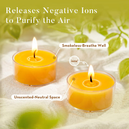 Ashlux Unscented Beeswax Tea Lights Candles 20 Pack, 4 Hours Long Burning Handmade Yellow Tealight Candles, Clear Cup Smokeless Beeswax Candles for Wedding, Christmas Lights, Centerpiece & Home Decor