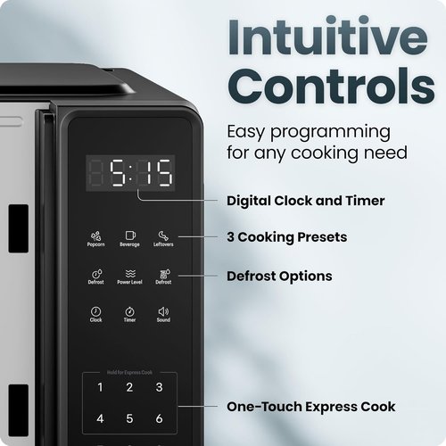 Chefman Microwave Oven - 0.7 Cu. Ft. Compact Design, 700 Watts, 10 Power Levels, Child Safety Lock - Black