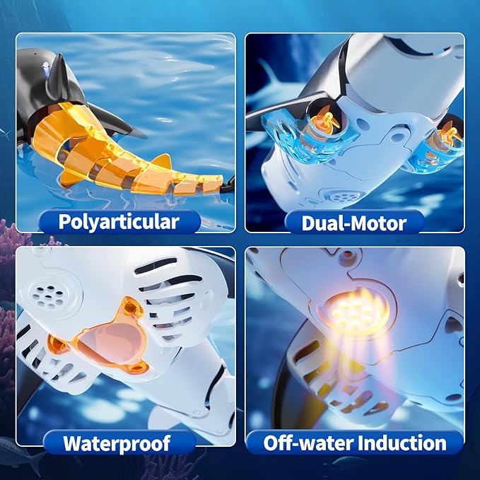 2.4Ghz Remote Control Shark Toys for Kids 6 7 8 Years Old 1:18 Scale High Simulation Shark for Pool Bath Toys for Toddlers Electronic RC Sea Animal Outdoor Water Gifts