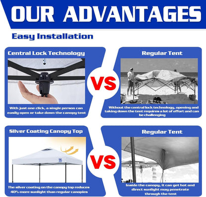 FANPAT 10x10 Pop Up Canopy Tent,300D Silver-Coating Top,1-Person Setup Commercial Heavy Dury Tent Instant Portable Shelter and Carry Bag, Bonus 8 Stakes and 4 Canopy Weights(Black)