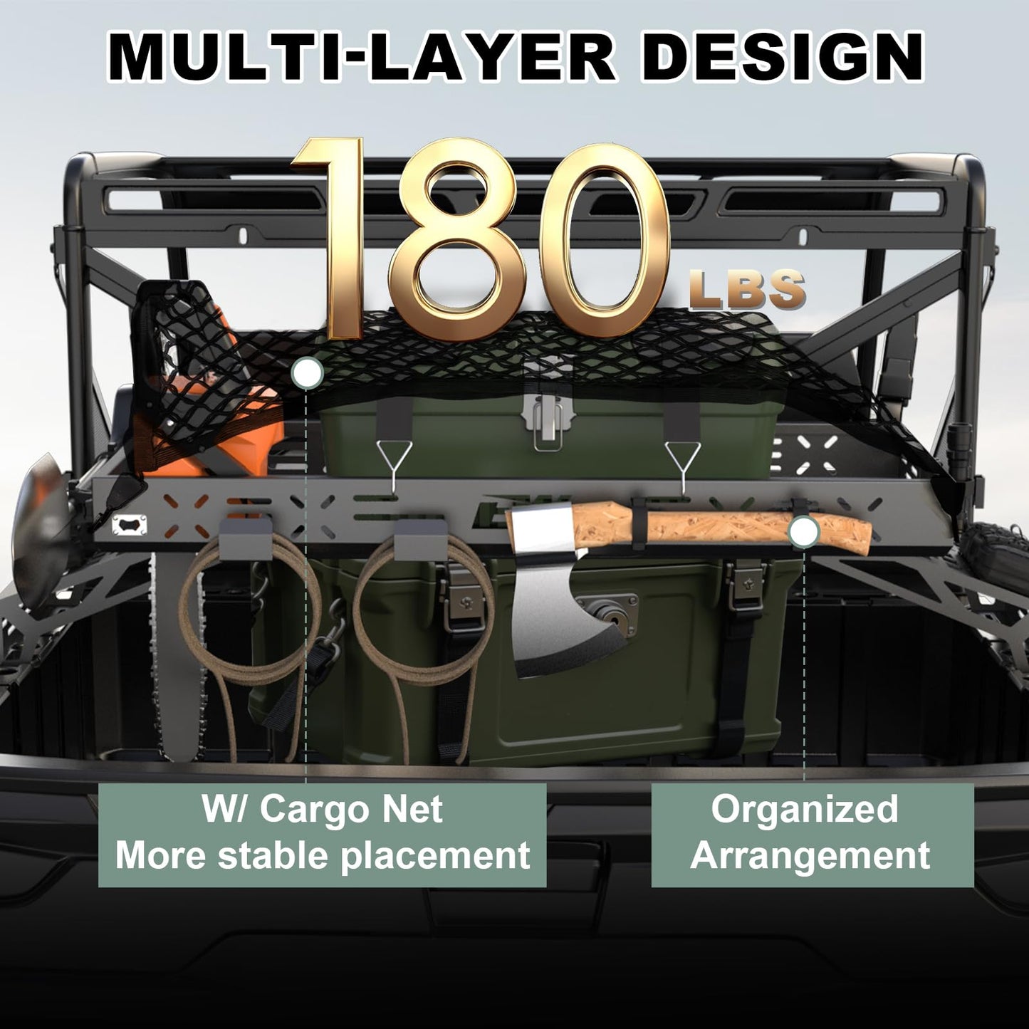 NIXFACE UTV Cargo Rack Aluminum Adjustable Universal with Cargo Net Fit for UTVs Trucks,Vans,SUVs Carry More for Off-Road,Farming,Hunting