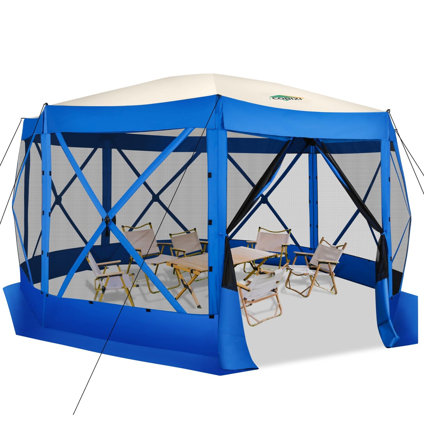 COBIZI Pop Up Gazebo Screen Tent Screen House for Camping, 15x15 Screen Room with Mosquito Netting, Hub Tent Instant Screened Canopy with Carrying Bag and Ground Stakes, Blue