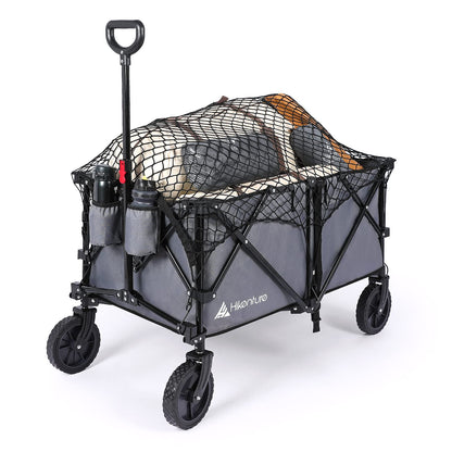 Hikenture Collapsible Wagon and Cargo Net, 330LBS Large Capacity Wagons Carts Foldable, Heavy Duty Folding Wagon with All-Terrain Wheels