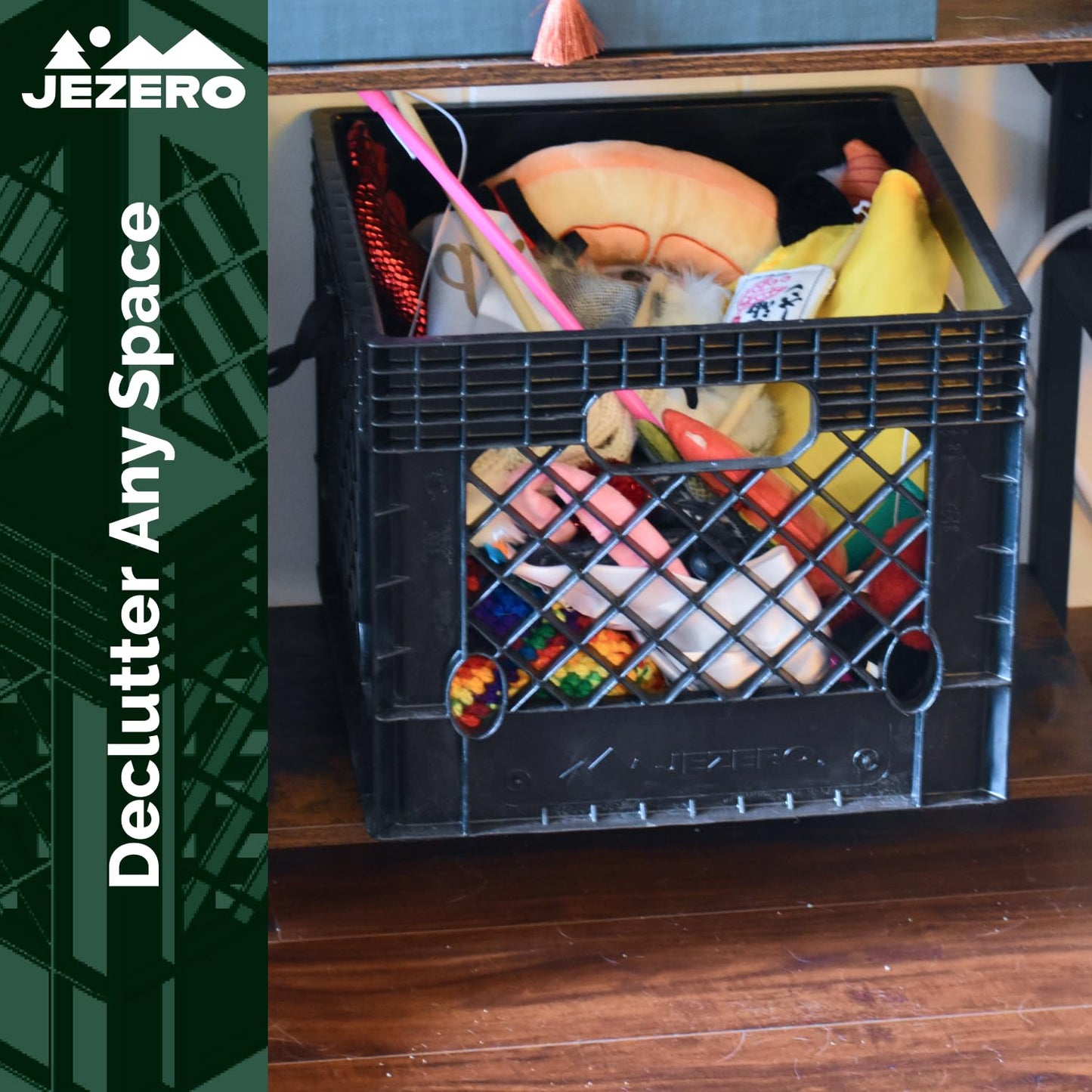 JEZERO 16 Quart 5-Pack Heavy Duty Plastic Crate | Stackable Multi-Purpose Storage Bin for Garage, Home, Office, Groceries, Outdoor, Camping & Kayaking | Black Utility Tote, 13" x 13" x 11"