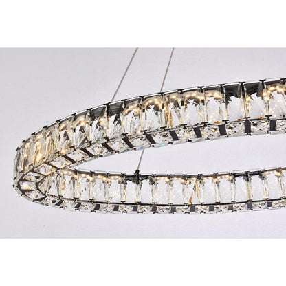 Elegant Lighting Monroe 36in LED Oval Pendant Light - Black, Metal and Crystal, Model 3503D36BK