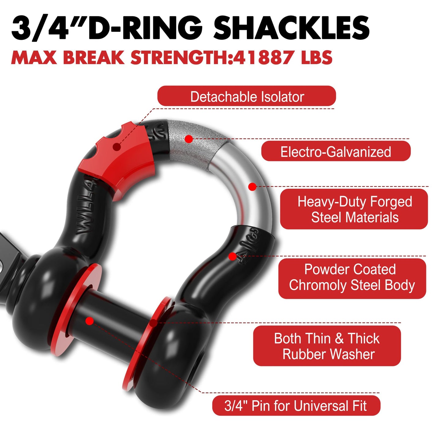 X-BULL Off-Road 4×4 Recovery Kit - Heavy Duty 3'' x 30' (31518LBS) 100% Nylon Tow Strap+41887lbs Break Strength D-Ring Shackles (2pcs)+Block Pulley+Gear Storage Bag +Gloves for ATV/UTV Jeep Truck
