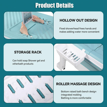 53'' Large Portable Bathtub for Adult, Foldable Bathtub Portable Soaking Bath Tub Effortless, Ergonomically Designed for Hot Bath Ice Bath with Reached Out Hands