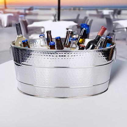 BREKX Aspen Heavy-Duty Oval Stainless Steel Drink Cooler for Parties - Metal Large Ice Bucket for Drinks, 25-Quart (30-Bottle) Large Cooler Ice Container for Parties