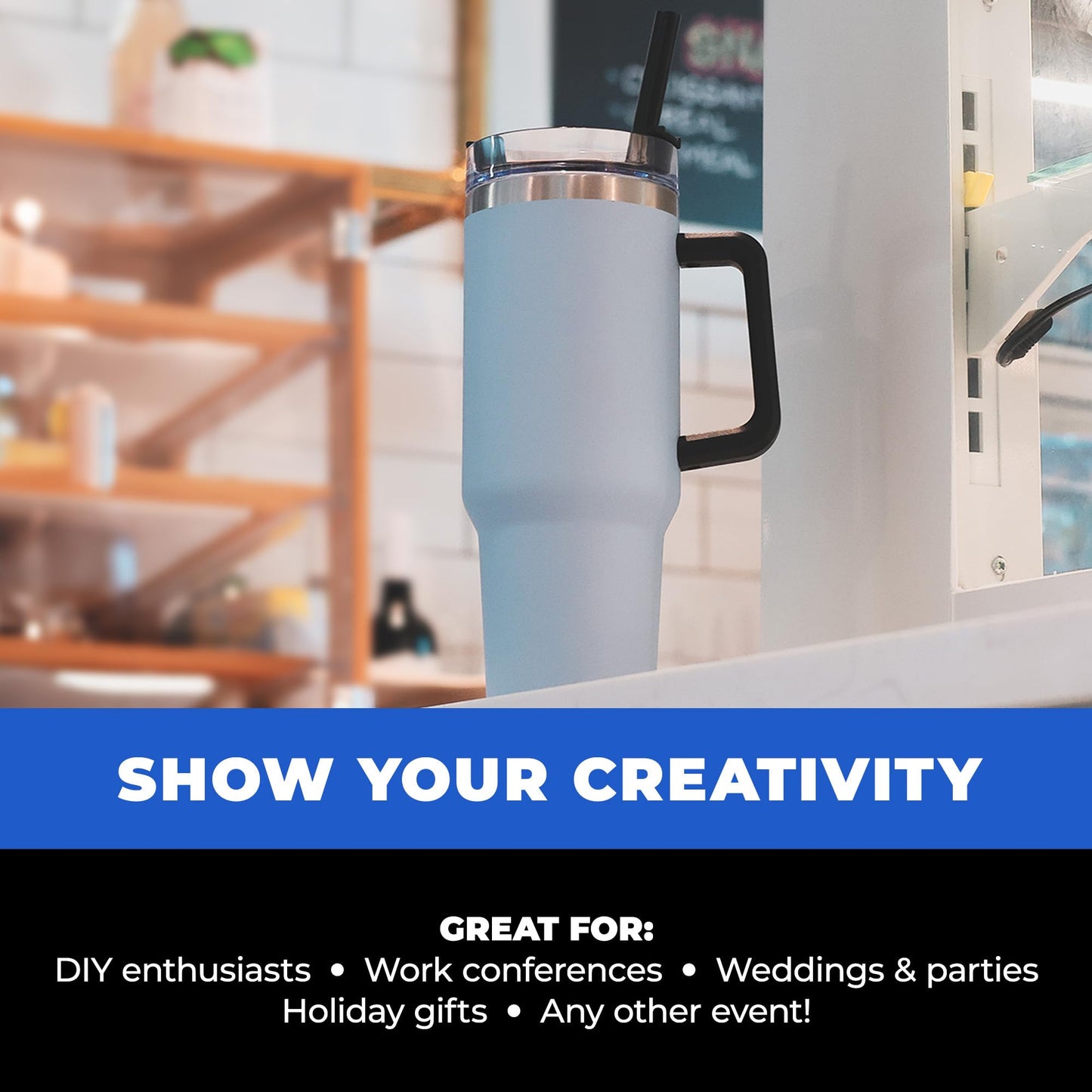 Gifts by Design 10 Ct of 40 Oz Intrepid Stainless Steel Tumbler with Lid, Straw & Handle – Gray – Customizable Insulated Cups for Water, Coffee, Hot & Iced Drinks – Great for DIY, Events, Work