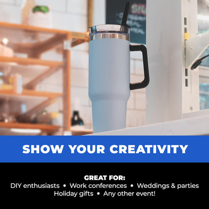 Gifts by Design 10 Ct of 40 Oz Intrepid Stainless Steel Tumbler with Lid, Straw & Handle – Gray – Customizable Insulated Cups for Water, Coffee, Hot & Iced Drinks – Great for DIY, Events, Work
