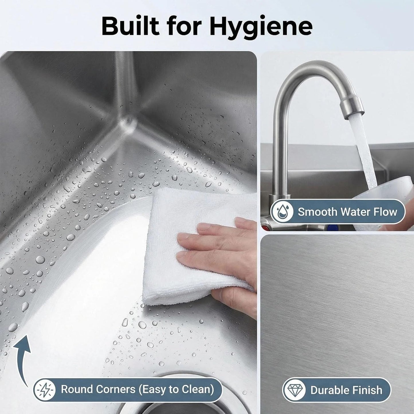 GarveeTech Commercial Stainless Steel Hand Wash Sink with Side Splash Guards, Small Wall Mount or Drop-In Handwashing Basin, 360° Swivel Faucet & Drain Kit for Restaurant Kitchen Bar Garage