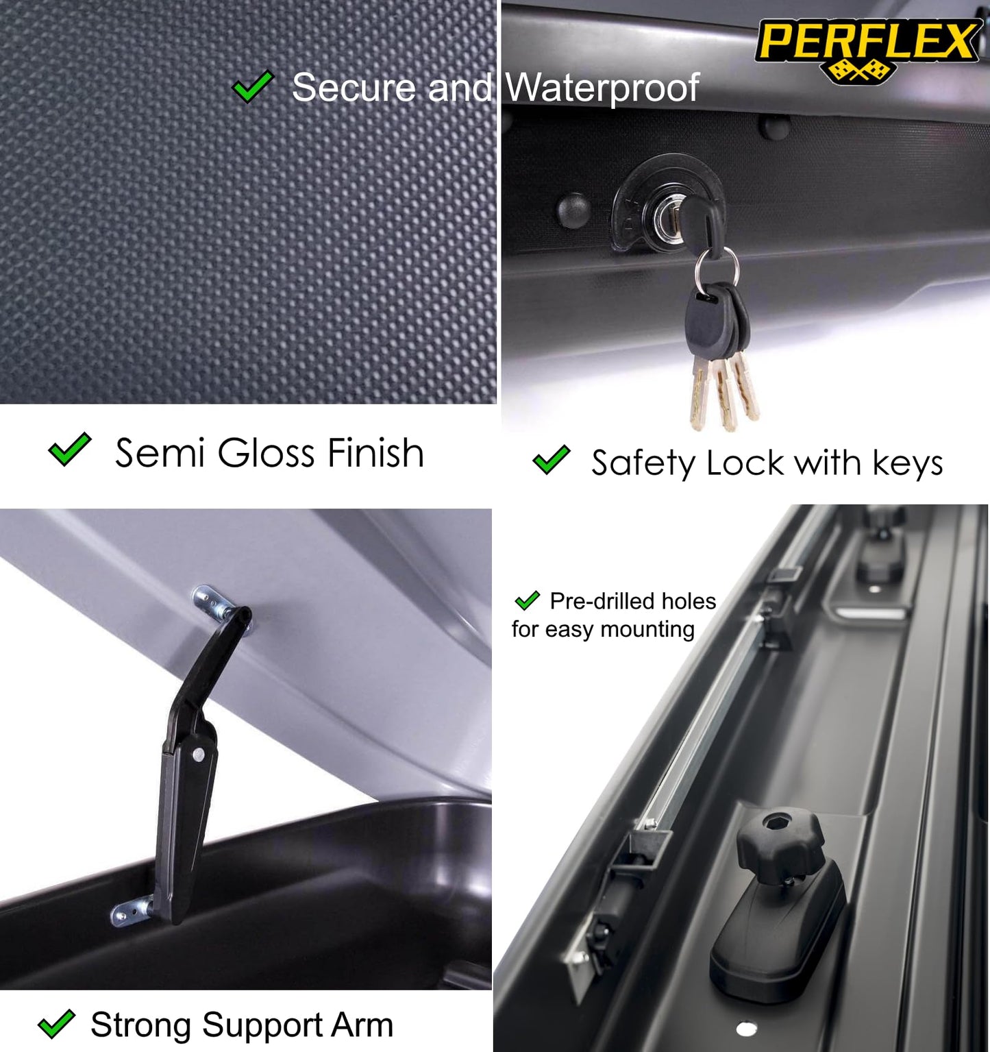 Perflex Exclusive Rooftop Cargo Box Carrier Large 17.7 Cubic Feet Car Top Mount Travel Luggage Storage, Dual Side Opening, 130 Lbs Weight Capacity, Extra Keys, Straps (Black)