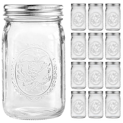 eleganttime Wide Mouth Mason Jars 32 oz with Lids and Bands Set of 12 Jars,Quart Large Glass Mason Jars with Airtight Lids,Great for Canning,Fermentation and Preservation
