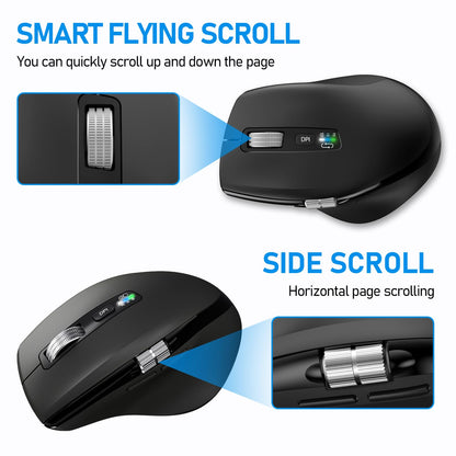 Wireless Side Scroll Mouse with Multi-Device, Ergonomic Computer Mice with Smart Flying Scroll, Quiet Click for Computer, Laptop, iPad, Tablet, MacBook (Grey)